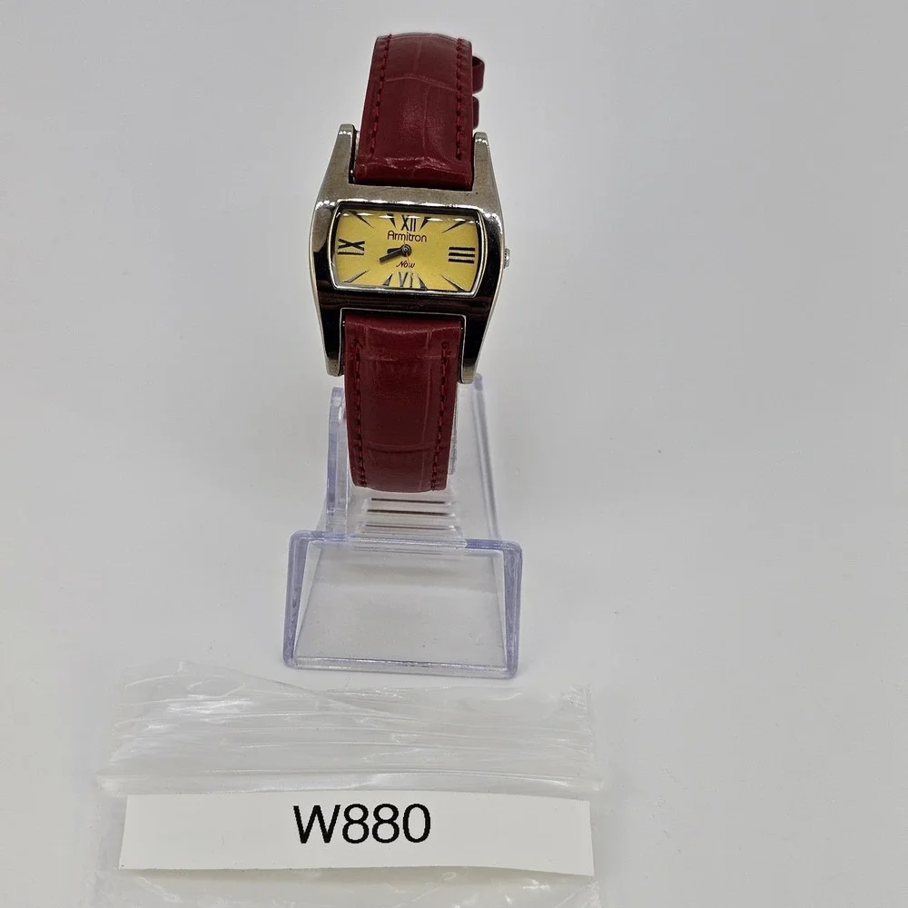 Armitron Analog Women's Watch 30MM Yellow Dial NEW Red Leather Bands NEW Battery